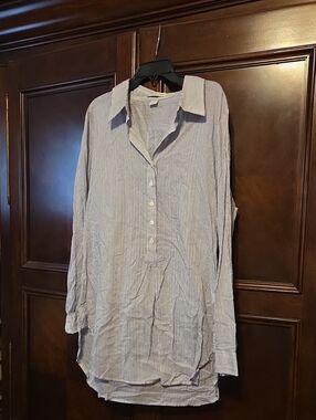 Coldwater Creek Blue and White Pinstripe Button-Up Shirt